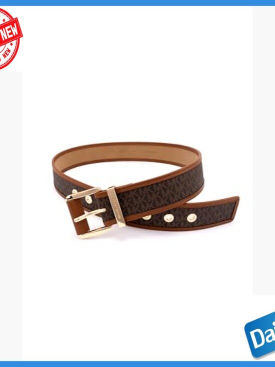 Large Leather Logo Belt with Grommets, Adjustable Fashion Accessory